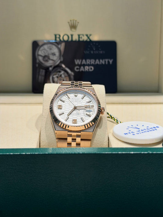 Rolex Land-Dweller - 40 MM - Rose Gold - Honeycomb Motif Intense White Dial - Fluted Bezel - Jubilee Bracelet - 127235-0001