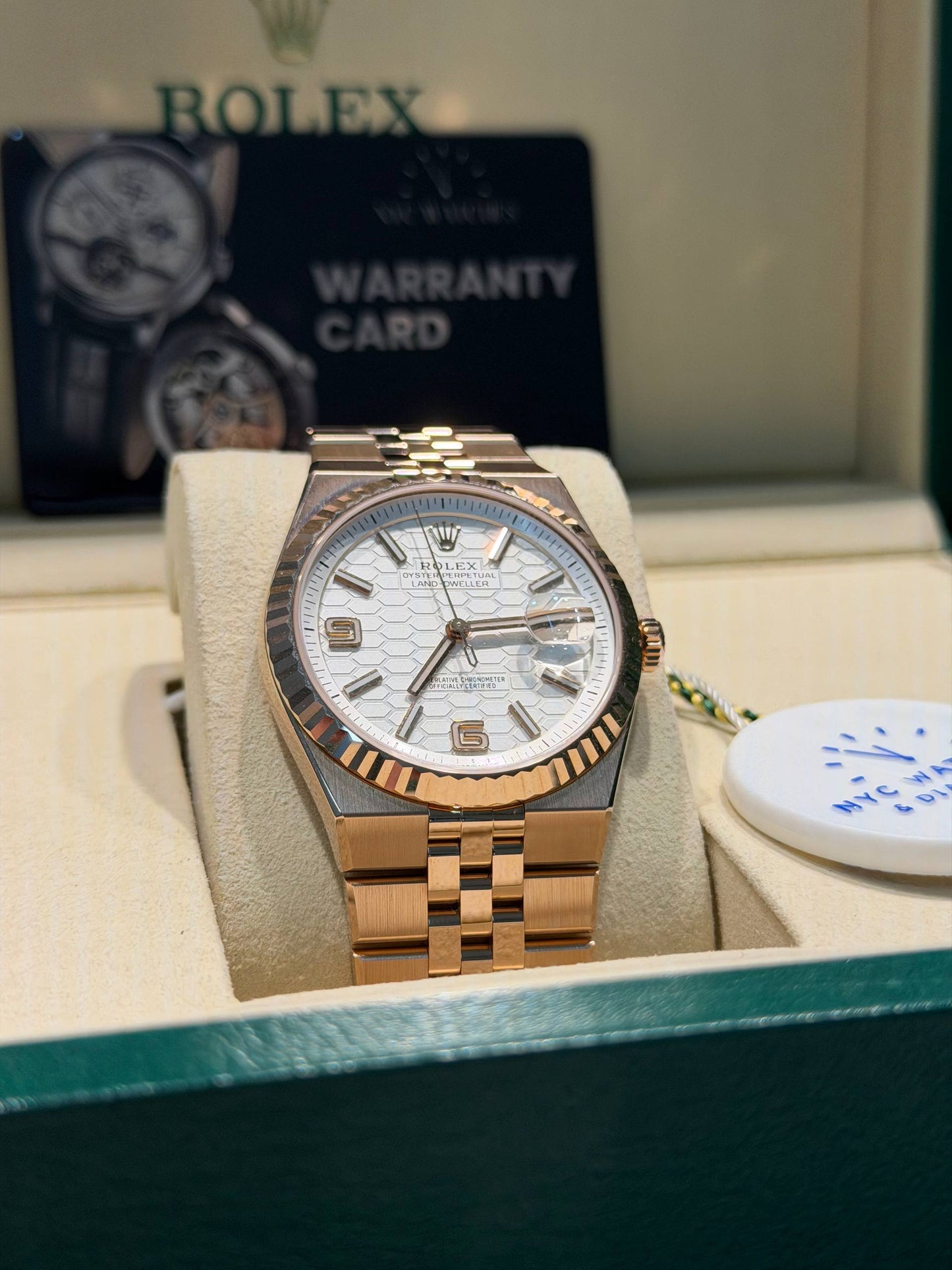 Rolex Land-Dweller - 40 MM - Rose Gold - Honeycomb Motif Intense White Dial - Fluted Bezel - Jubilee Bracelet - 127235-0001