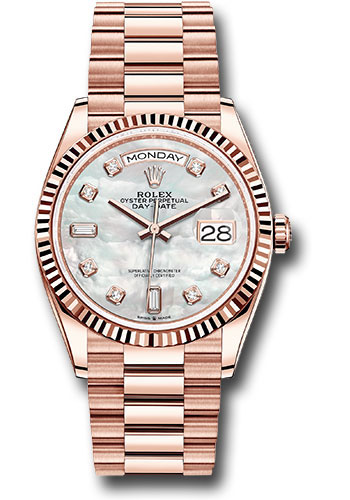 Rolex Presidential Everose Gold Day-Date 36MM - President Bracelet Watch - white mother-of-pearl diamond dial - 128235 mdp