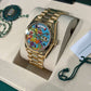 Rolex Yellow Gold Day-Date Watch - 36 MM - President bracelet - Fluted Bezel - Blue Puzzle Dial - 128238-0106