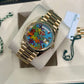 Rolex Yellow Gold Day-Date Watch - 36 MM - President bracelet - Fluted Bezel - Blue Puzzle Dial - 128238-0106