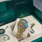 Rolex Yellow Gold Day-Date Watch - 36 MM - President bracelet - Fluted Bezel - Blue Puzzle Dial - 128238-0106