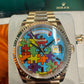 Rolex Yellow Gold Day-Date Watch - 36 MM - President bracelet - Fluted Bezel - Blue Puzzle Dial - 128238-0106