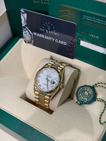 Rolex Day-Date - 36 MM - Yellow Gold - White Roman Dial - 128238-0113