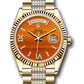 Rolex - Day-Date - 36 MM - Yellow Gold - Carnelian Diamond Roman Dial - Fluted Bezel - Diamond President Bracelet - 128238