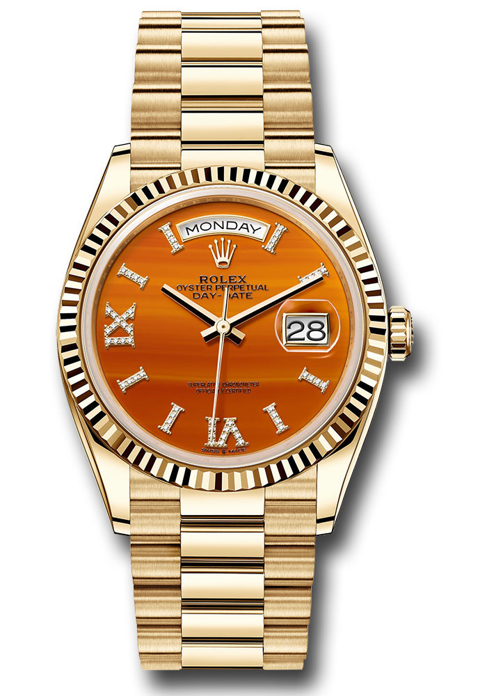 Rolex Day-Date - 36 MM - Yellow Gold - Orange Roman Dial - 128238 cardidrp  nyc watcher nyc watches