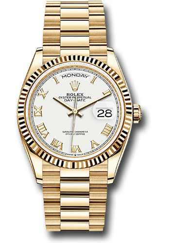  Rolex Day-Date - 36 MM - Yellow Gold - White Roman Dial - 128238 wrp  nyc watcher nyc watches