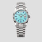 Rolex White Gold Day-Date Watch - Off-Catalog - 36 MM - President bracelet - Fluted Bezel - Turquoise Blue Dial - 128239-0083