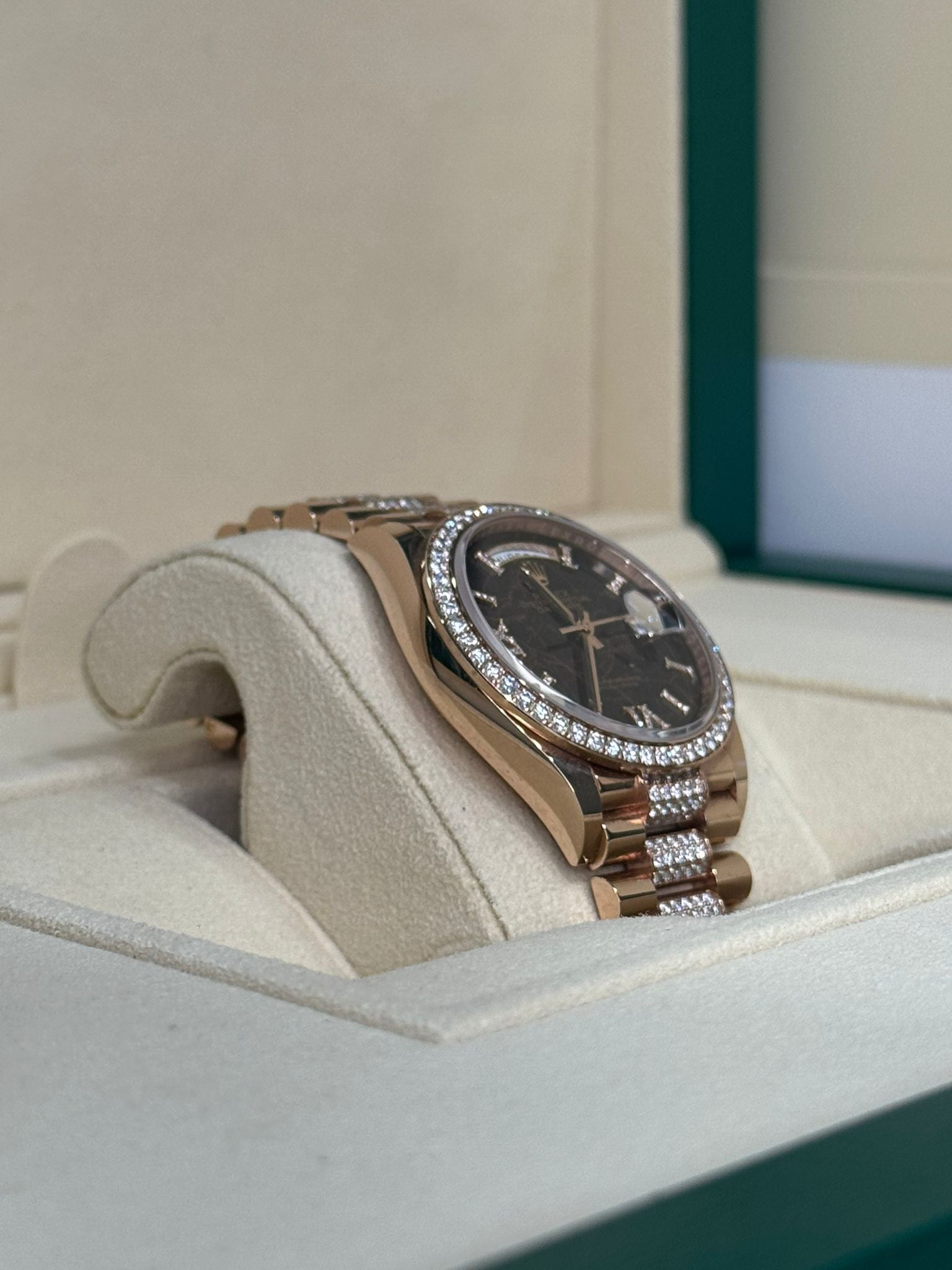 Rolex Day-Date - 36 MM - Rose Gold - Eisenkiesel Diamond Dial - Diamond Bezel - Diamond President Bracelet - 128345RBR-0045