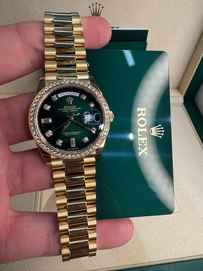 Rolex Presidential Yellow Gold Day-Date 36MM - President Bracelet Watch - Green Ombré Diamond Dial - 128348RBR-0035