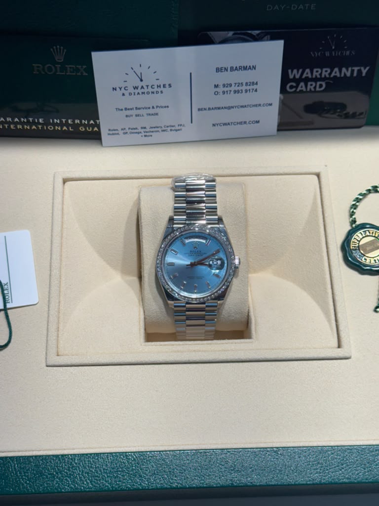 Rolex Day-Date 36 - 36 MM - Platinum - Ice Blue Diamond Dial - 128396TBR-0003