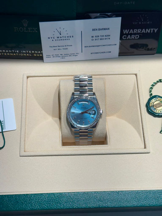 Rolex Day-Date 36 - 36 MM - Platinum - Ice Blue Diamond Dial - 128396TBR-0003