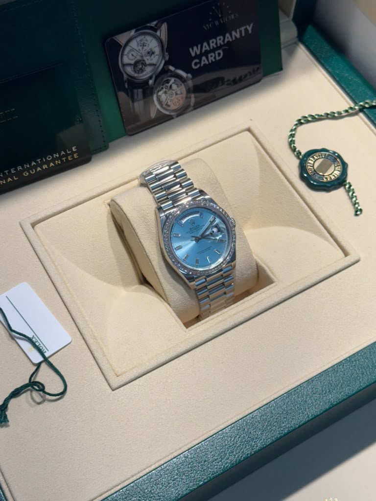 Rolex Day-Date 36 - 36 MM - Platinum - Ice Blue Diamond Dial - 128396TBR-0003
