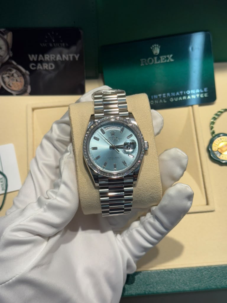 Rolex Day-Date 36 - 36 MM - Platinum - Ice Blue Diamond Dial - 128396TBR-0003