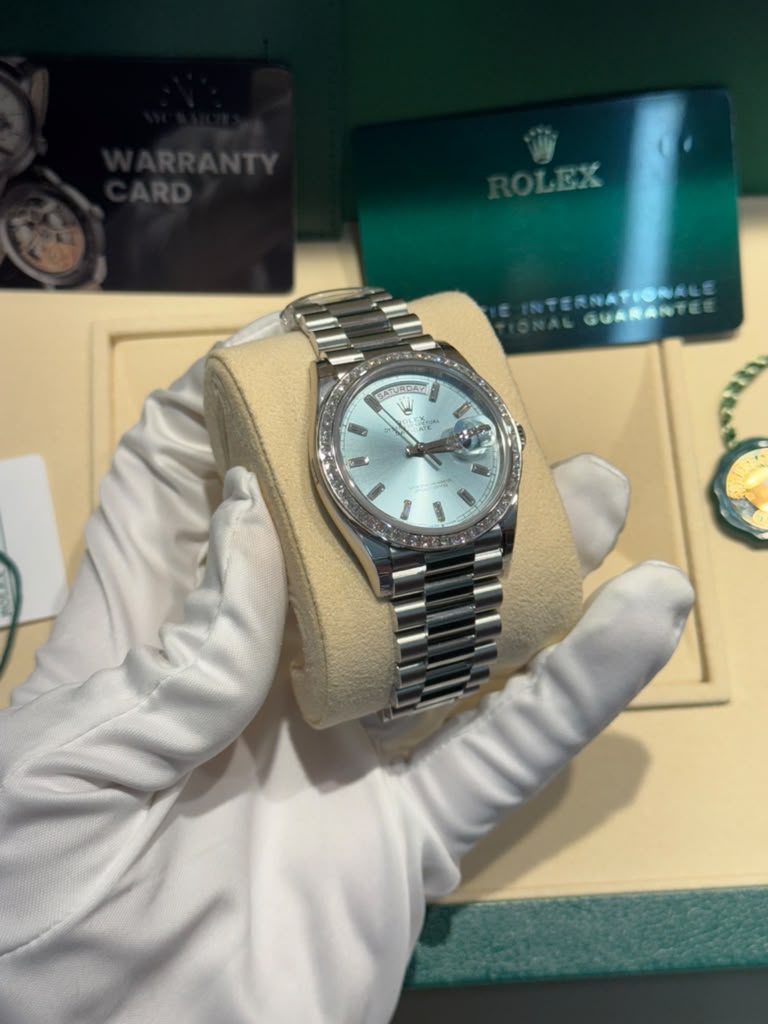 Rolex Day-Date 36 - 36 MM - Platinum - Ice Blue Diamond Dial - 128396TBR-0003