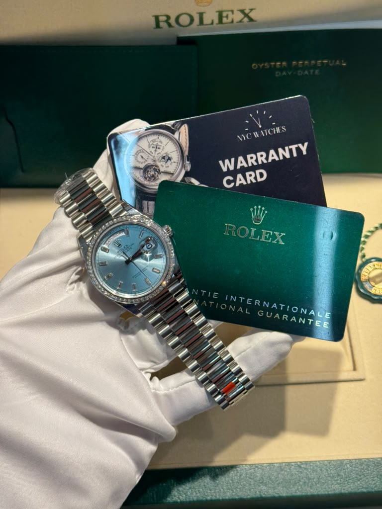 Rolex Day-Date 36 - 36 MM - Platinum - Ice Blue Diamond Dial - 128396TBR-0003