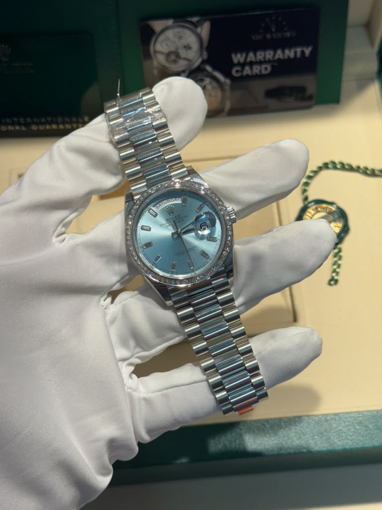Rolex Day-Date 36 - 36 MM - Platinum - Ice Blue Diamond Dial - 128396TBR-0003