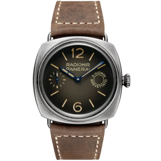 Panerai Radiomir Stainless Steel 45 MM - Dark Brown Alligator Strap - Brown Dial - PAM01347