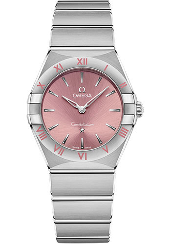 Omega Constellation Stainless Steel 28 MM - Stainless Steel Bracelet - Set Against Rose Dial - 131.10.28.60.11.001