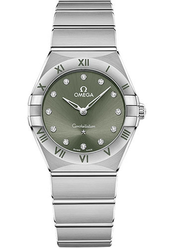 Omega Constellation Stainless Steel 28 MM - Stainless Steel Bracelet - Green Diamond Dial - 131.10.28.60.60.001