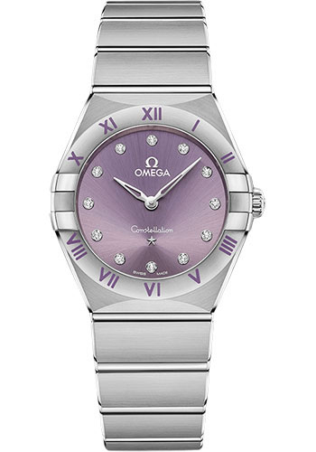 Omega Constellation Stainless Steel 28 MM - Stainless Steel Bracelet - Purple Diamond Dial - 131.10.28.60.60.002