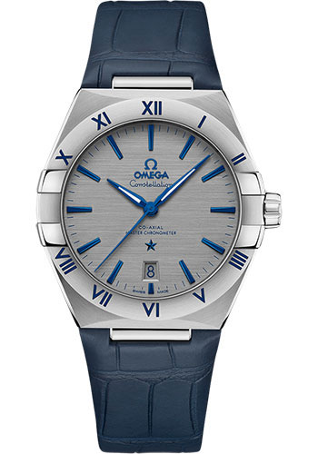 Omega Constellation Stainless Steel 39 MM - Blue Leather Strap - Grey Dial - 131.13.39.20.06.002