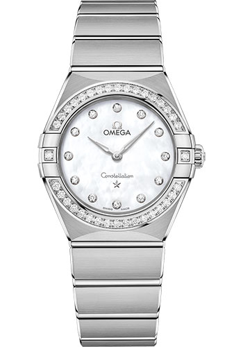 Omega Constellation Stainless Steel 28 MM - Stainless Steel Bracelet - Diamond Bezel - White Mother-Of-Pearl Diamond Dial - 131.15.28.60.55.001