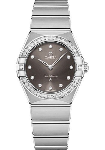 Omega Constellation Stainless Steel 28 MM - Stainless Steel Bracelet - Diamond Bezel - Grey Diamond Dial - 131.15.28.60.56.001