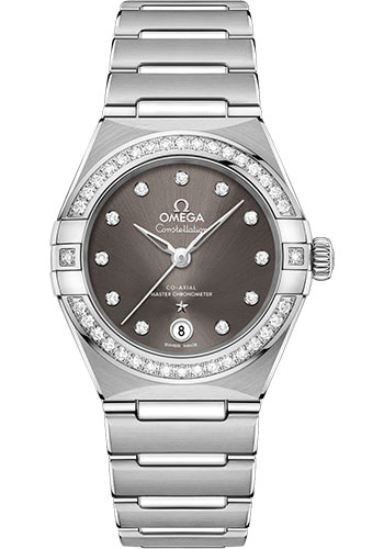 Omega Constellation Stainless Steel 29 MM - Stainless Steel Bracelet - Diamond Bezel - Grey Diamond Dial - 131.15.29.20.56.001