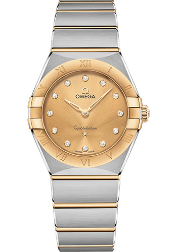 Omega Constellation Stainless Steel and Yellow Gold 28 MM - Stainless Steel and Yellow Gold Bracelet - Champagne Diamond Dial - 131.20.28.60.58.001