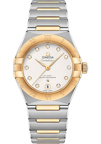 Omega Constellation Stainless Steel and Yellow Gold 29 MM - Stainless Steel and Yellow Gold Bracelet - White Silvery Diamond Dial - 131.20.29.20.52.002