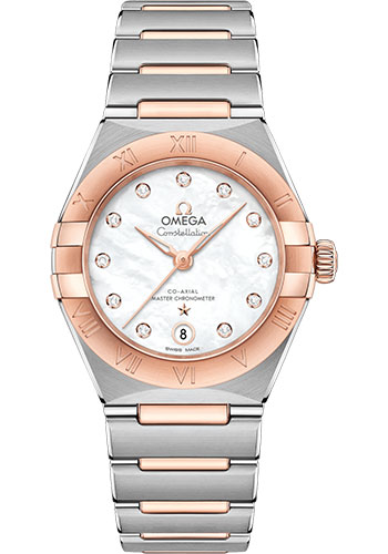 Omega Constellation Stainless Steel and Rose Gold 29 MM - Stainless Steel and Rose Gold Bracelet - Mother-Of-Pearl Diamond Dial - 131.20.29.20.55.001