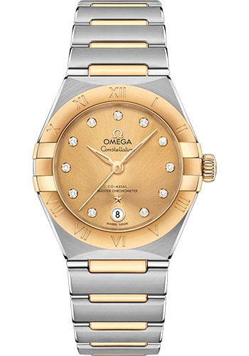 Omega Constellation Stainless Steel and Yellow Gold 29 MM - Stainless Steel and Yellow Gold Bracelet - Champagne Diamond Dial - 131.20.29.20.58.001