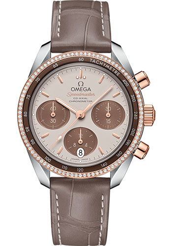 Omega Constellation Rose Gold and Stainless Steel 38 MM - Brown Leather Strap - Diamond Bezel - Cappuccino Dial - 324.28.38.50.02.002