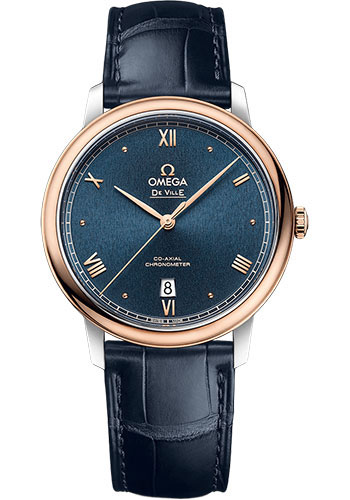 Omega De Ville Rose Gold and Stainless Steel 39.5 MM - Blue Leather Strap - Blue Dial - 424.23.40.20.03.001 nyc watcher nyc watches