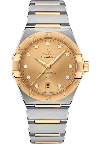 Omega Constellation Stainless Steel and Yellow Gold 39 MM - Stainless Steel and Yellow Gold Bracelet - Champagne Diamond Dial - 131.20.39.20.58.001