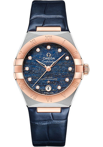 Omega Constellation Rose Gold and Stainless Steel 29 MM - Blue Leather Strap - Blue Diamond Dial - 131.23.29.20.99.003