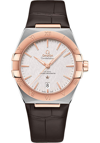 Omega Constellation Stainless Steel and Rose Gold 39 MM - Brown Leather Strap - Silvery Dial - 131.23.39.20.02.001