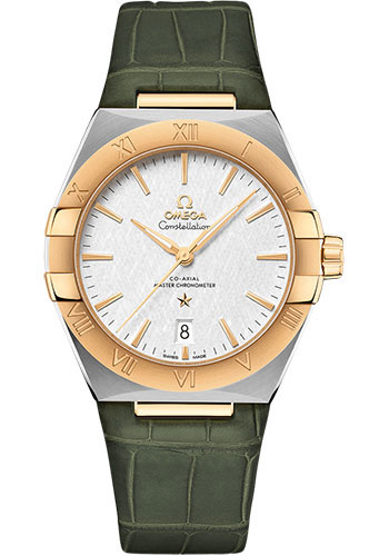 Omega Constellation Stainless Steel and Yellow Gold 39 MM - Green Leather Strap - White Silvery Dial - 131.23.39.20.02.002