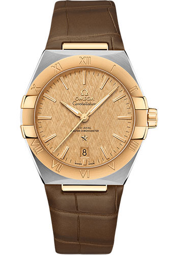 Omega Constellation Stainless Steel and Yellow Gold 39 MM - Brown Leather Strap - Champagne Dial - 131.23.39.20.08.001