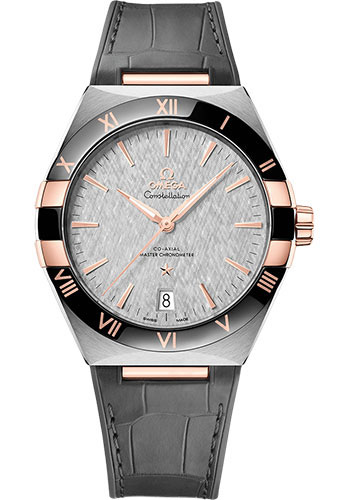 Omega Constellation Stainless Steel and Rose Gold 41 MM - Grey Leather Strap - Grey Dial - 131.23.41.21.06.001