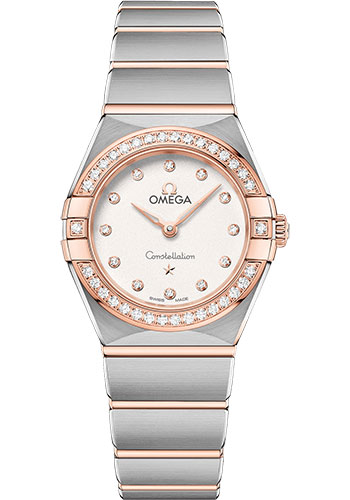 Omega Constellation Stainless Steel and Rose Gold 25 MM - Stainless Steel and Rose Gold Bracelet - Diamond Bezel - White Silvery Diamond Dial - 131.25.25.60.52.001