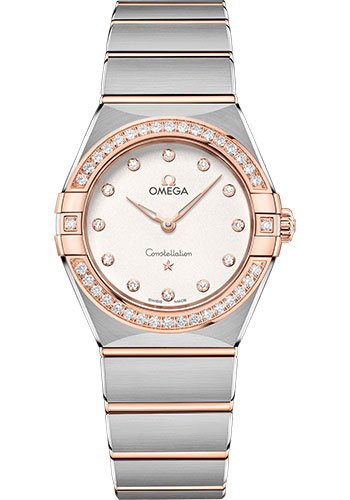 Omega Constellation Stainless Steel and Rose Gold 28 MM - Stainless Steel and Rose Gold Bracelet - Diamond Bezel - White Silvery Diamond Dial - 131.25.28.60.52.001