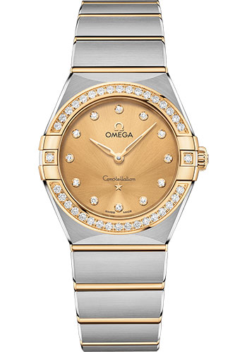 Omega Constellation Stainless Steel and Yellow Gold 28 MM - Stainless Steel and Yellow Gold Bracelet - Diamond Bezel - Champagne Diamond Dial - 131.25.28.60.58.001