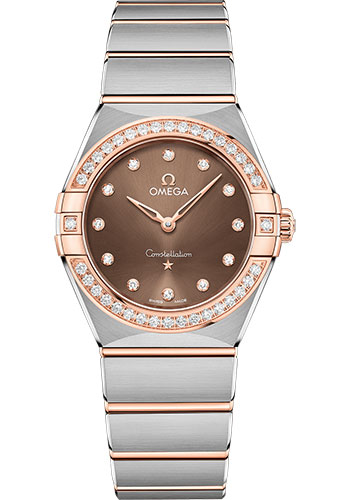 Omega Constellation Stainless Steel and Rose Gold 28 MM - Stainless Steel and Rose Gold Bracelet - Diamond Bezel - Brown Diamond Dial - 131.25.28.60.63.001