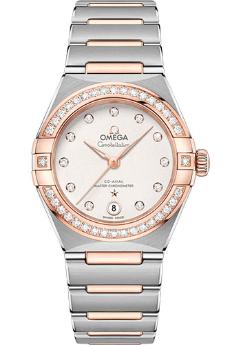 Omega Constellation Stainless Steel and Rose Gold 29 MM - Stainless Steel and Rose Gold Bracelet - Diamond Bezel - White Silvery Diamond Dial - 131.25.29.20.52.001