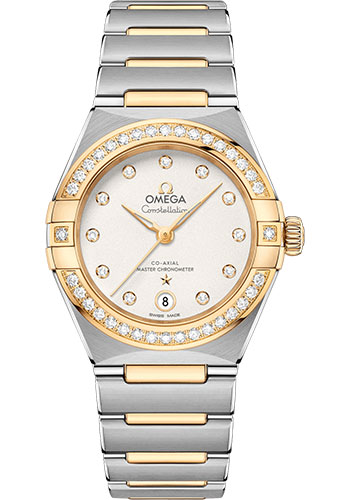 Omega Constellation Stainless Steel and Yellow Gold 29 MM - Stainless Steel and Yellow Gold Bracelet - Diamond Bezel - White Silvery Diamond Dial - 131.25.29.20.52.002