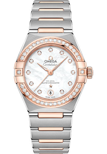 Omega Constellation Stainless Steel and Rose Gold 29 MM - Stainless Steel and Rose Gold Bracelet - Diamond Bezel - Mother-Of-Pearl Diamond Dial - 131.25.29.20.55.001