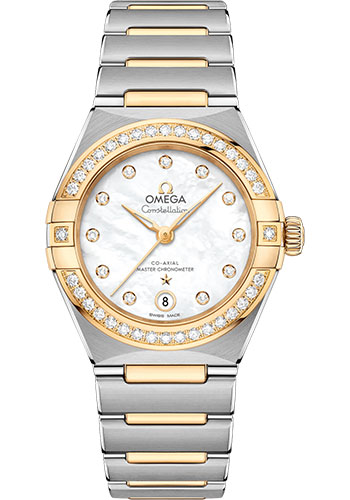 Omega Constellation Stainless Steel and Yellow Gold 29 MM - Stainless Steel and Yellow Gold Bracelet - Diamond Bezel - Mother-Of-Pearl Diamond Dial - 131.25.29.20.55.002