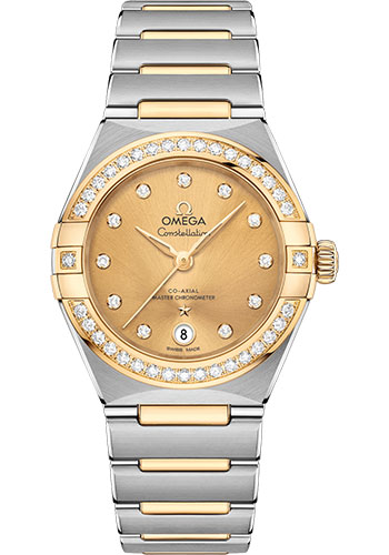 Omega Constellation Stainless Steel and Yellow Gold 29 MM - Stainless Steel and Yellow Gold Bracelet - Diamond Bezel - Champagne Diamond Dial - 131.25.29.20.58.001